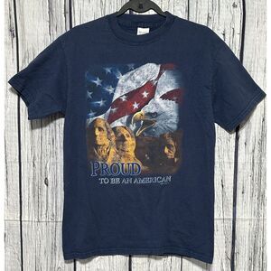 Vintage 2001 Proud American USA Tultex T-Shirt Tee Patriotic Medium Navy Blue‎